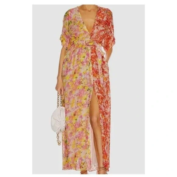 NEW ROCOCO SAND Size XS Nesh Mix Floral V Neck Maxi Dress Orange Yellow $398 - Picture 1 of 9